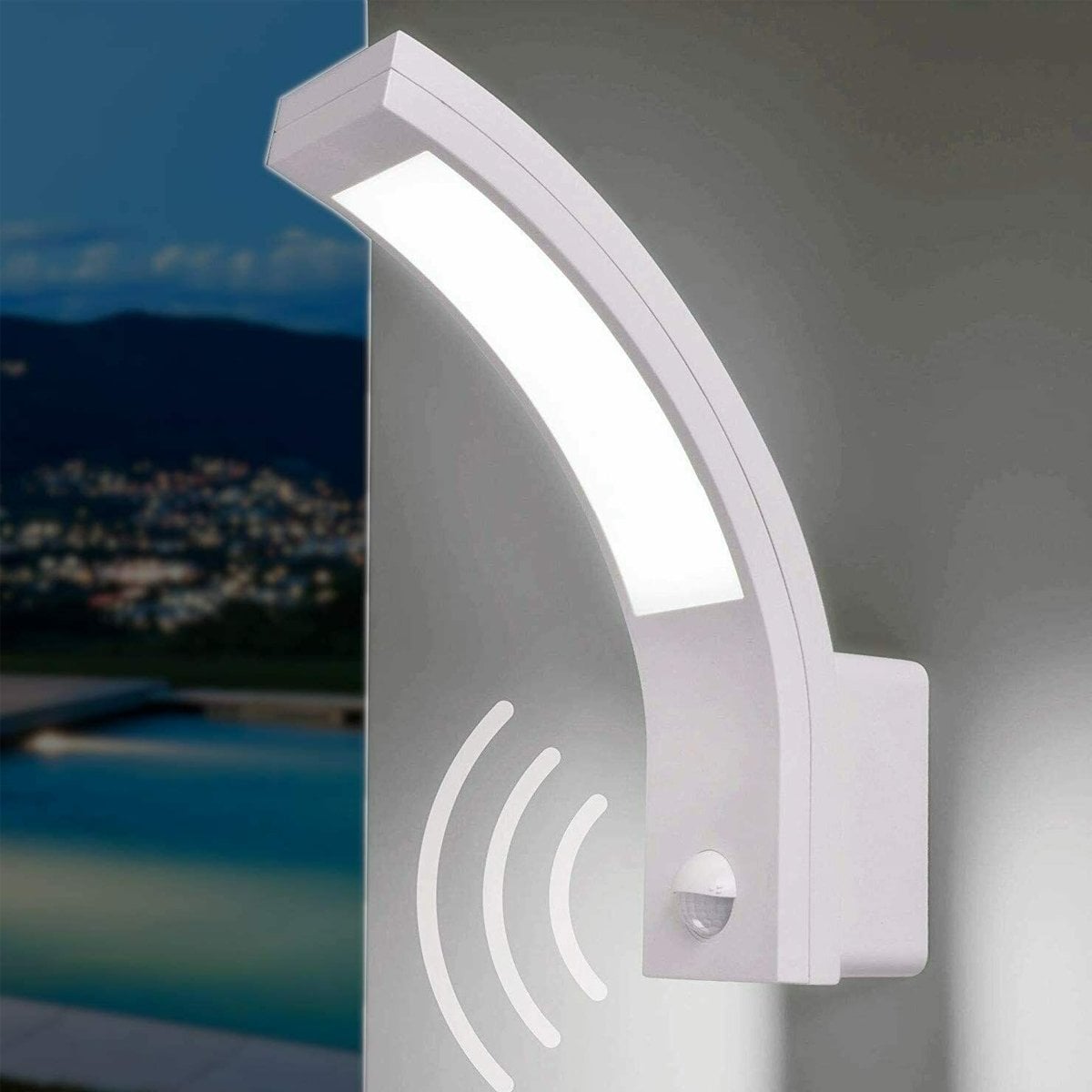 CGC PARIS White Curved LED Outdoor Wall Light with Motion Sensor White White Height: 25.5 cm, Width: 6.6 cm, Depth: 18.7 cm