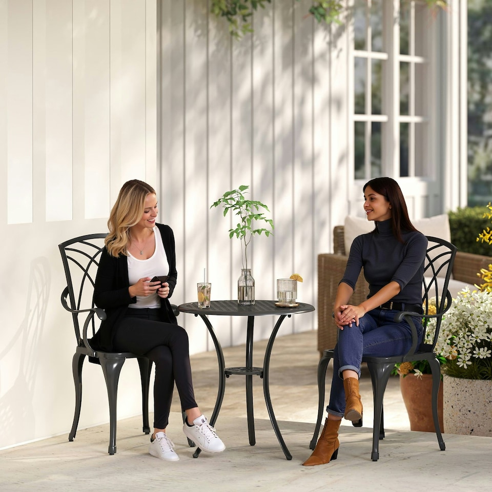 image 1 of Outsunny 3 PCs Coffee Table Chairs Outdoor Garden Furniture Set w/ Umbrella Hole