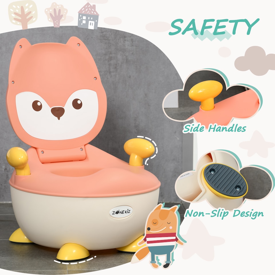 image 1 of ZONEKIZ Baby Potty Training Toilet, Toddler Toilet Seat with Splash Guard, Backrest, Anti-Tip Feet, Side Handles, Easy to Clean, Portable Travel Potty for Boys and Girls 6 to 36 Months, Fox Shape
