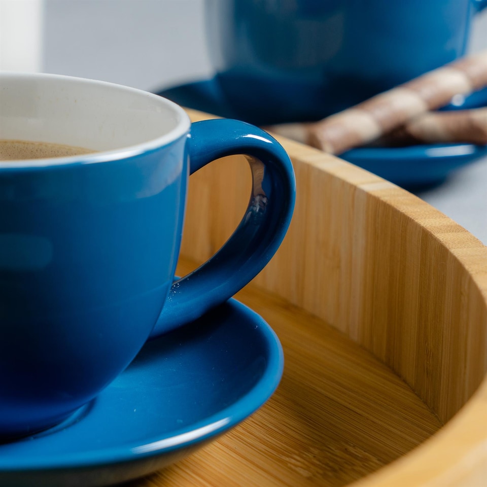 image 1 of Argon Tableware 12 Piece Coloured Cappuccino Cup & Saucer Set - 250ml - Blue