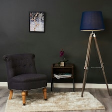 ValueLights Clipper Painted Natural Floor Lamp with Large Blue Tapered Shade and LED Bulb