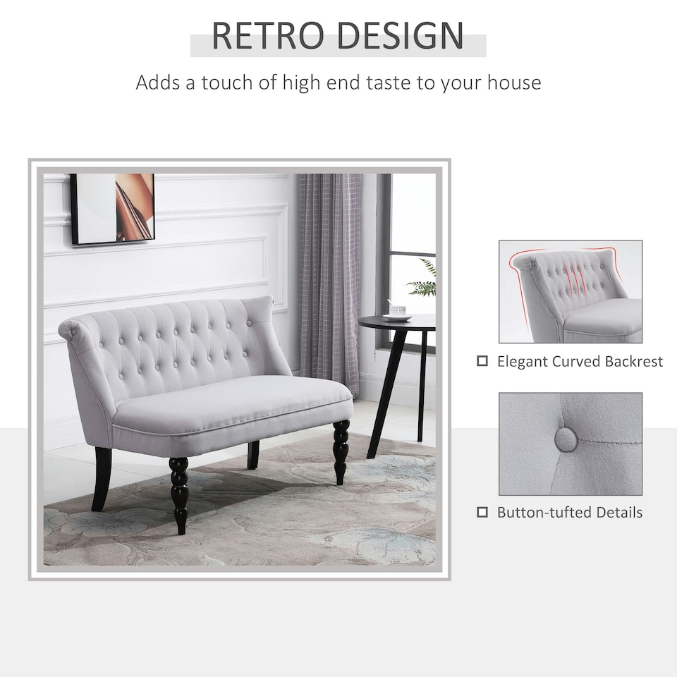 image 1 of HOMCOM Velvet-Feel French Inspired Two-Seat Lounge w/ Wood Frame