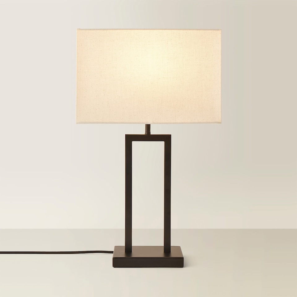 image 1 of ValueLights Gloria Black Double Stem Metal Table Lamp with Rectangular Lamp Shade | Black
