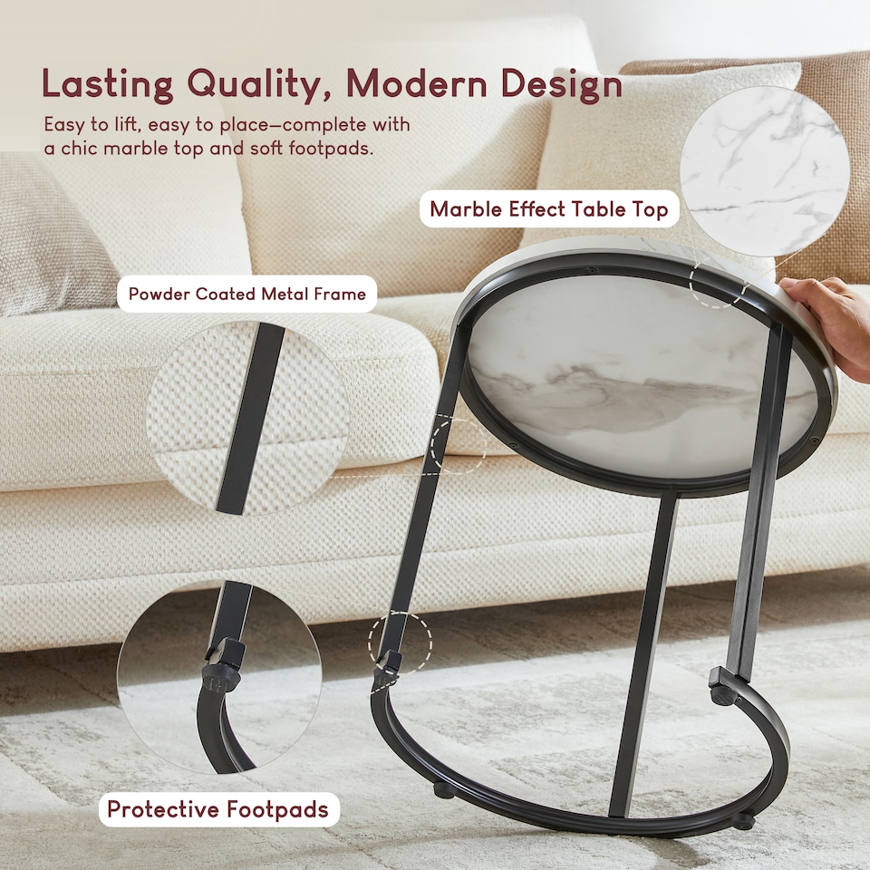 image 1 of Vida Designs Brooklyn Round Nest of Tables 2 Piece Set Nesting Sofa Bedside Side Table, Marble