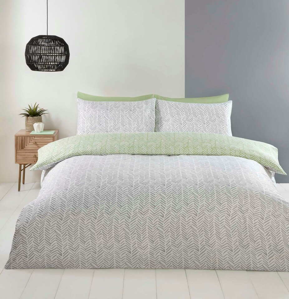 image 1 of Helston Reversible Duvet Cover Set with Pillowcase Bedding | Yellow | King | 1