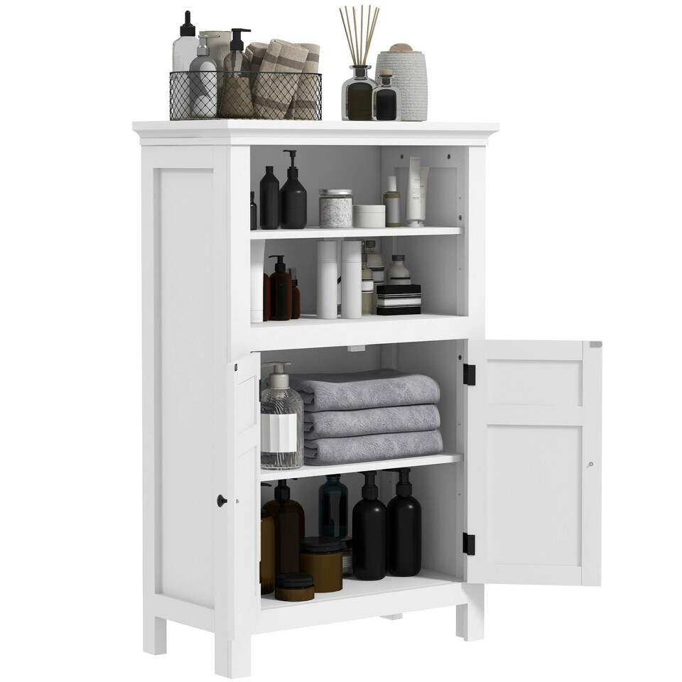 image 1 of HOMCOM Modern Bathroom Storage Cabinet with Open Shelves, White