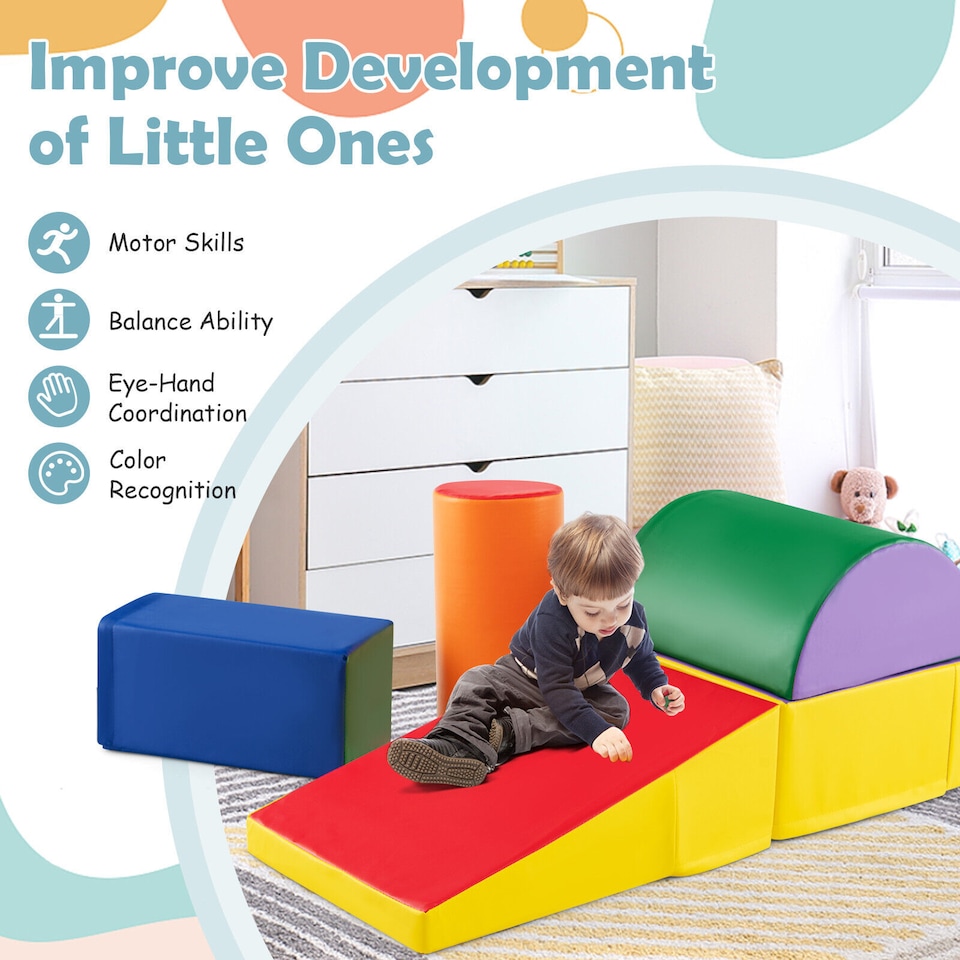 image 1 of COSTWAY 5 Pieces Kids Climb and Crawl Foam Play Set Children's Educational Software