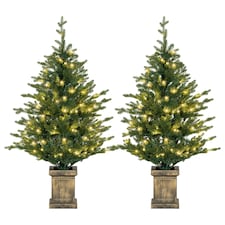 HOMCOM 2 Pcs 4ft Artificial Christmas Tree with Lights, Pot, Realistic Tips