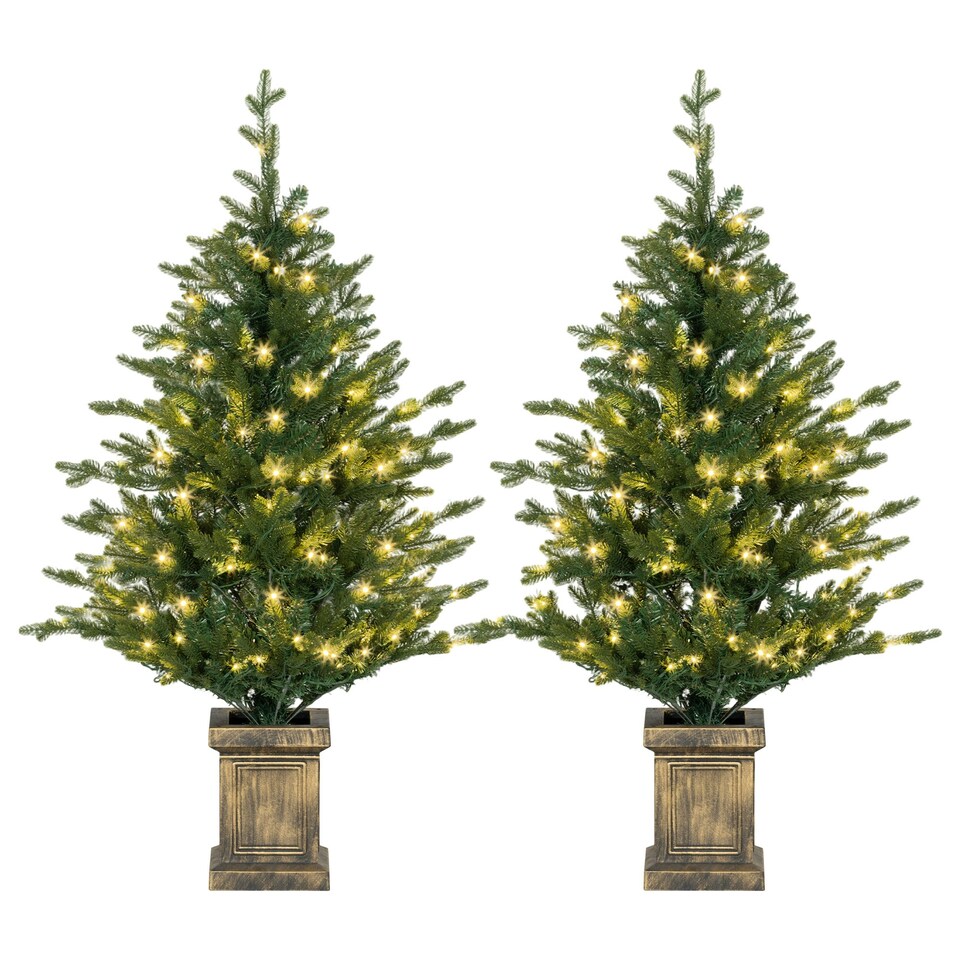 image 1 of HOMCOM 2 Pcs 4ft Artificial Christmas Tree with Lights, Pot, Realistic Tips