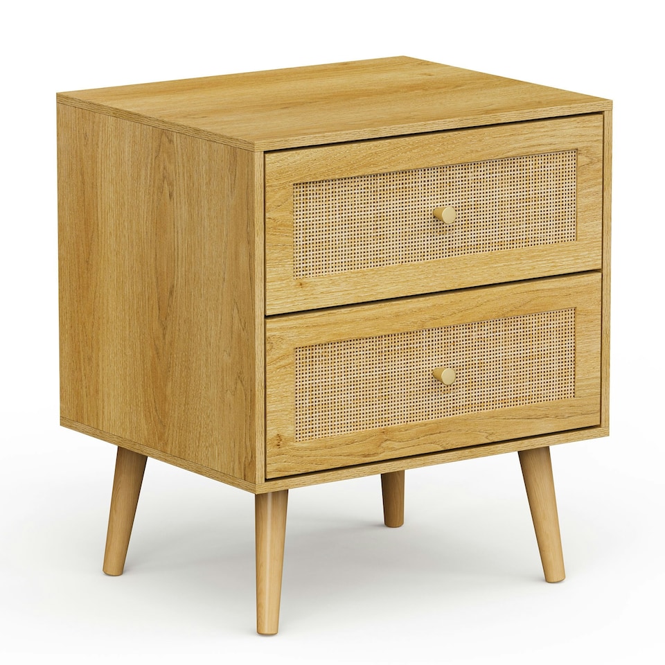 image 1 of VonHaus Rattan 2 Drawer Bedside Table