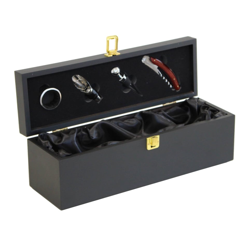 image 1 of Wine Bottle Gift Box Presentation Case & 4pc Accessories Set