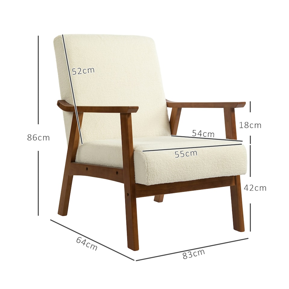 image 1 of HOMCOM Boucle Accent Chair Armchair W/ Wide Seat for Living Room Bedroom, White
