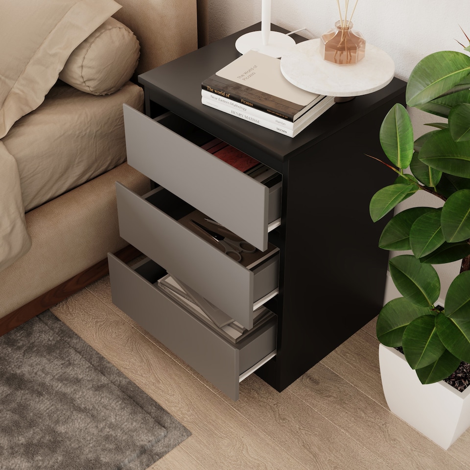 image 1 of 3 Drawer Bedroom Storage Cabinet | Multi | Black & Grey | 1
