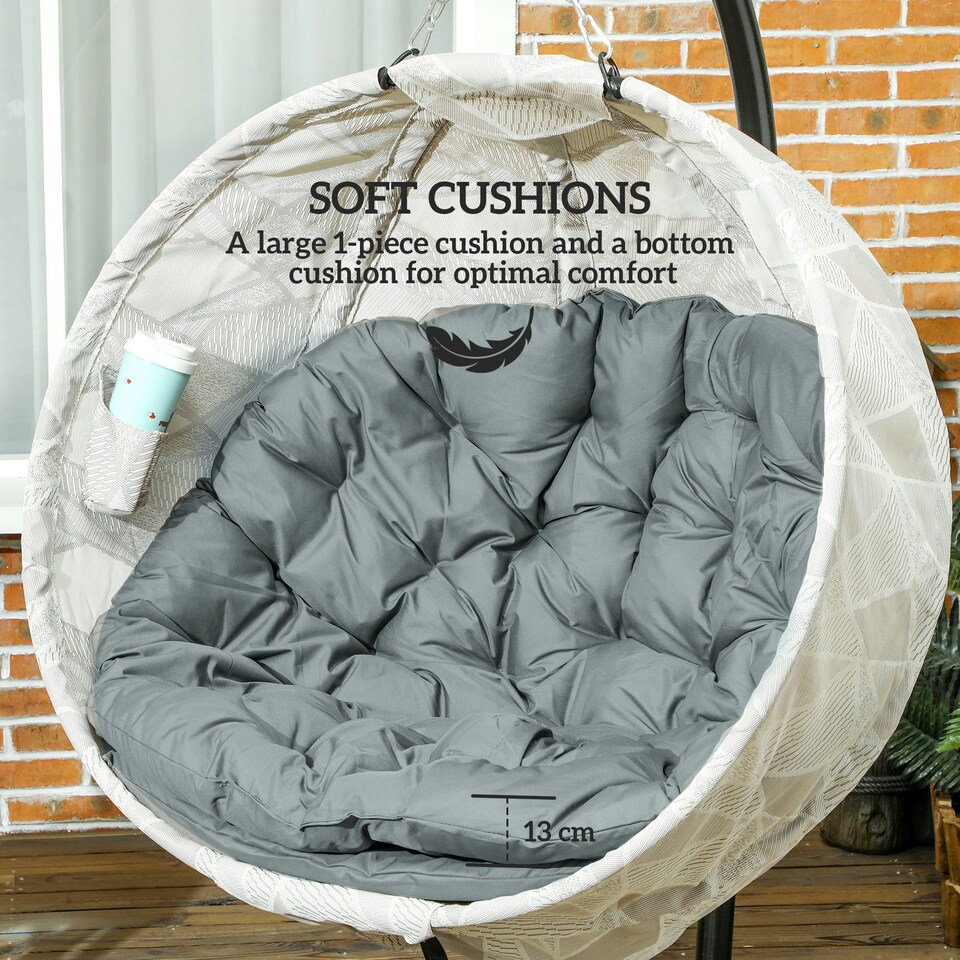 image 1 of Outsunny Hanging Egg Chair Outdoor Indoor Swing Chair, Folding Basket Brown