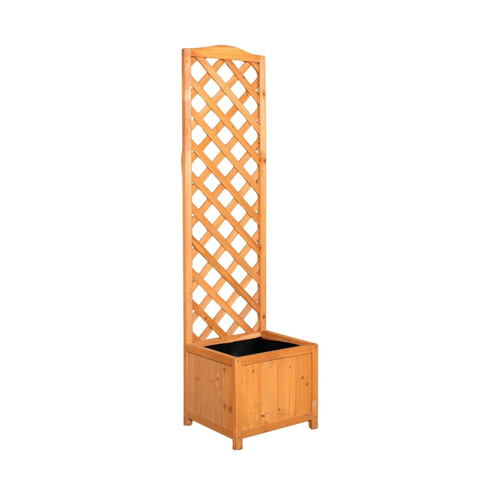image 1 of 1.6m Samuel Alexander Natural Wooden Freestanding Garden Trellis with Raised Bed Planter