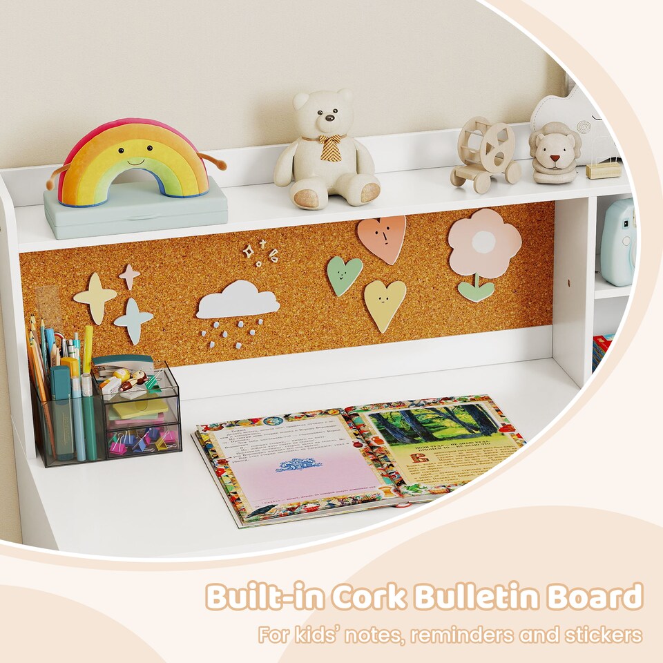 image 1 of COSTWAY Kids Study Desk and Chair Set Wooden Children Writing Table-White