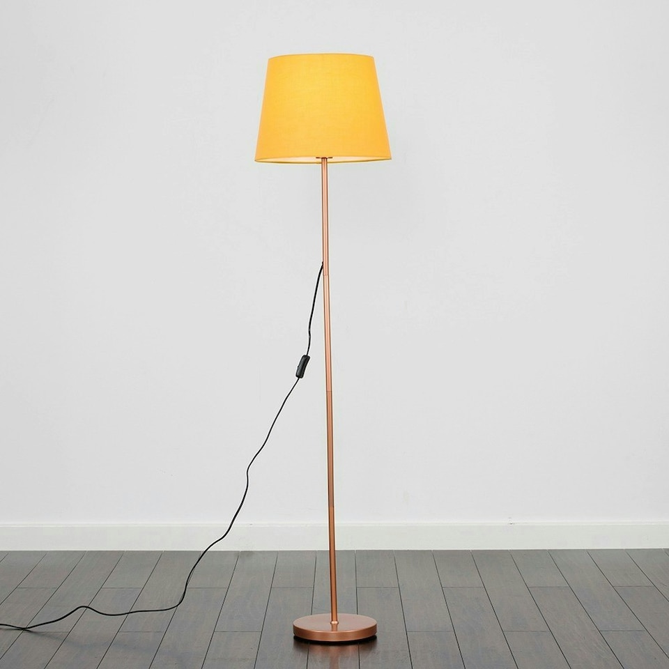 image 1 of ValueLights Modern Standard Floor Lamp In Copper Metal Finish With Mustard Tapered Shade