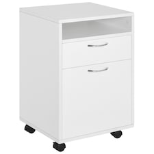 HOMCOM Storage Cabinet w/ Drawer Open Shelf Metal Handles 4 Wheels