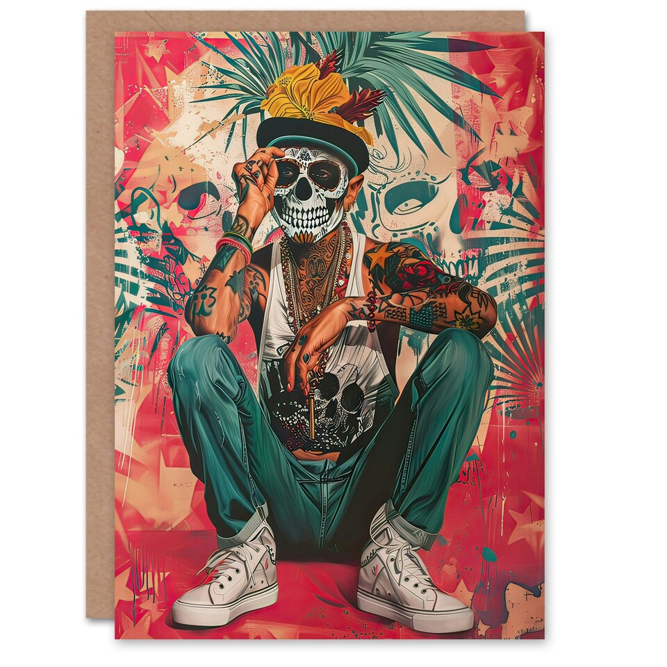 image 1 of Day Dead Portrait Tattoos Street Mexican Him Her Birthday Card