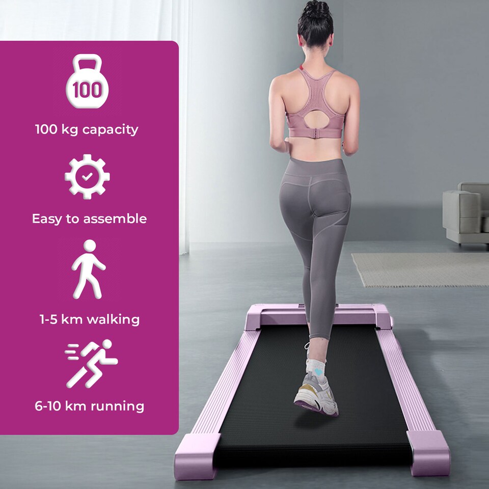 image 1 of Neo Under Desk Portable Walking Pad Treadmill Adjustable Speed Remote LED Display for Home Office Fitness Exercise Installation-Free | Pink