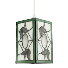 Traditional Lantern Tiffany Pendant Lighting Shade with Butterflies Green