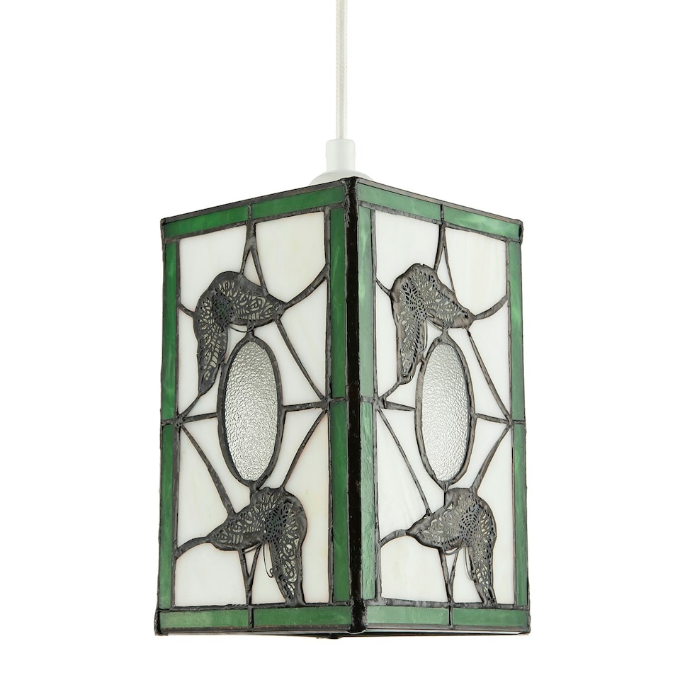 image 1 of Traditional Lantern Tiffany Pendant Lighting Shade with Butterflies Green