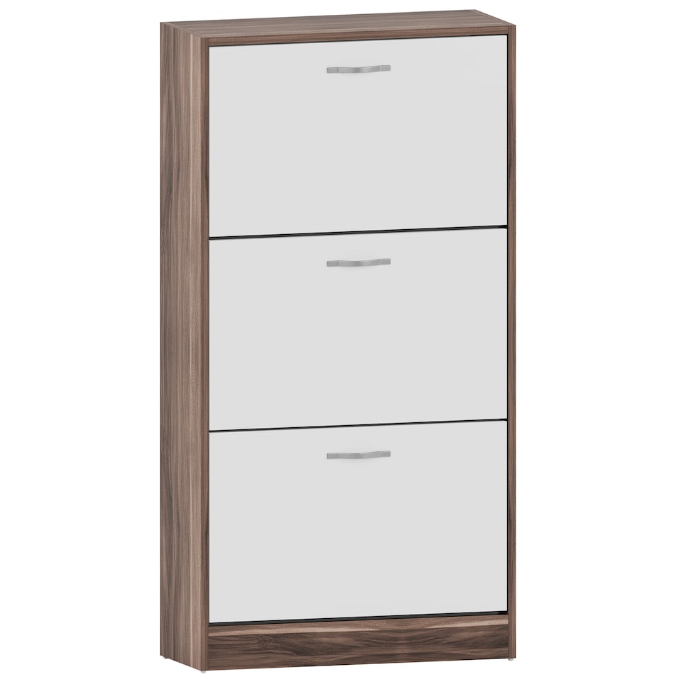 image 1 of Vida Designs 3 Drawer Shoe Cabinet Shoe Rack Storage Cupboard, Walnut & White