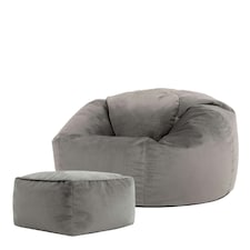 icon Aurora Classic Velvet Bean Bag Chair & Pouffe Charcoal Grey Bean Bag Chair Grey