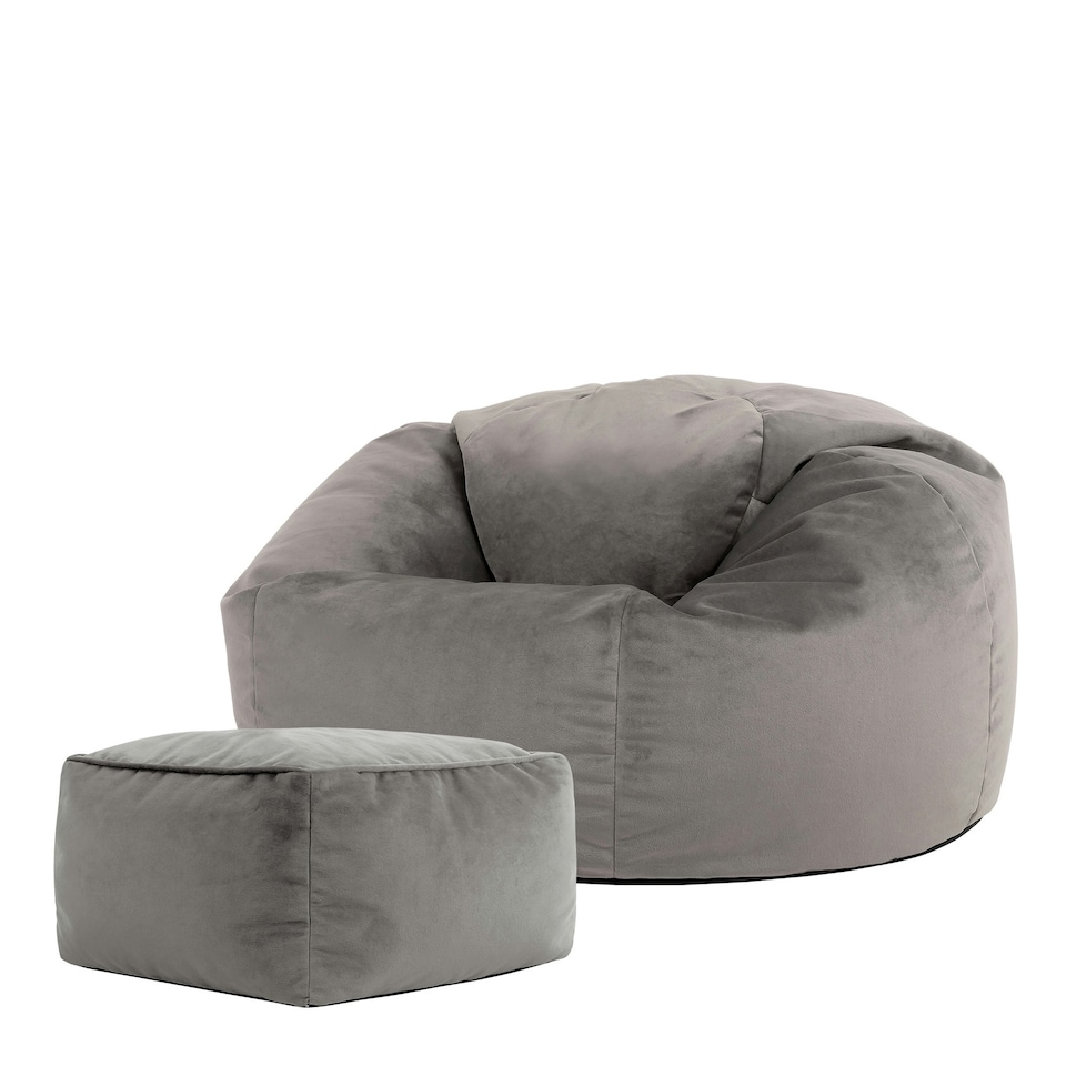 image 1 of icon Aurora Classic Velvet Bean Bag Chair & Pouffe Charcoal Grey Bean Bag Chair Grey