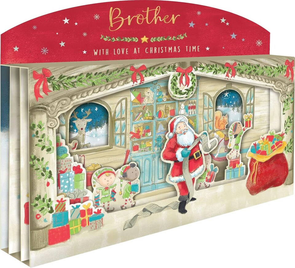 image 1 of Amazing Brother Spectacular 3D Santa Scene Freestanding Christmas Card