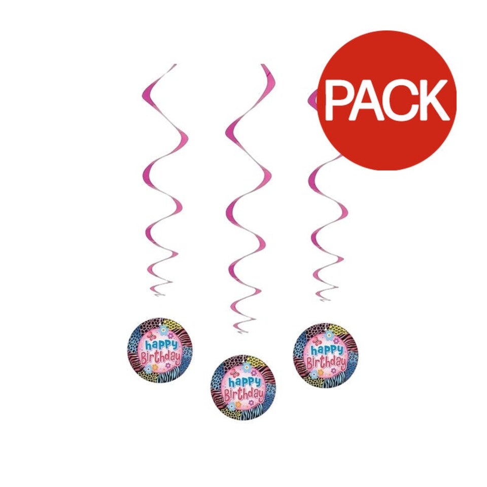 Unique Party Wild Animal Print Birthday Hanging Decoration (Pack of 3) - Multicoloured - One Size