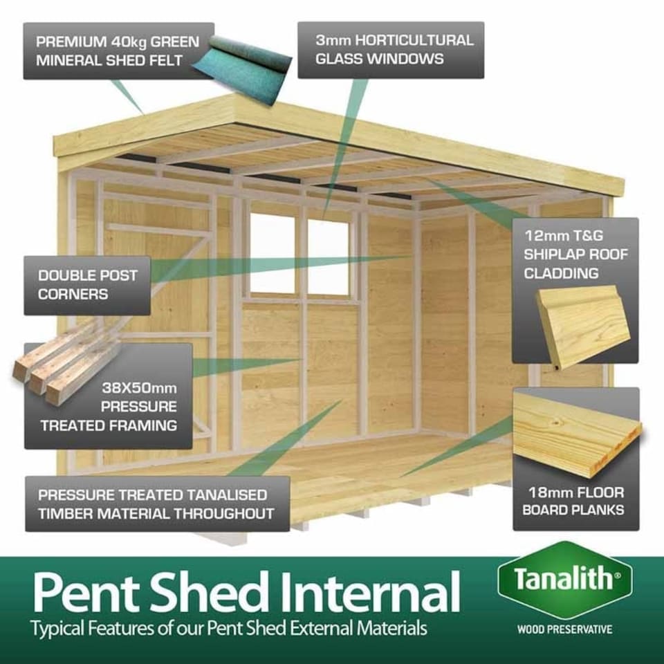 image 1 of 18 x 8 Feet Pent Summer Shed - Wood - L231 x W533 x H201 cm Brown