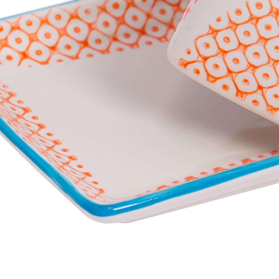 image 1 of Nicola Spring Hand-Printed Butter Dish - 18.5 x 12cm - Orange | Orange | Orange