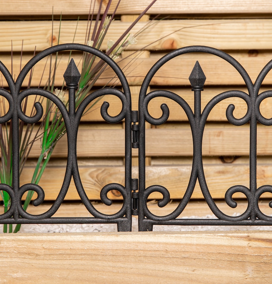 image 1 of 23cm x 57cm 4 Piece Black Ornate Garden Decorative Border Fence Edging