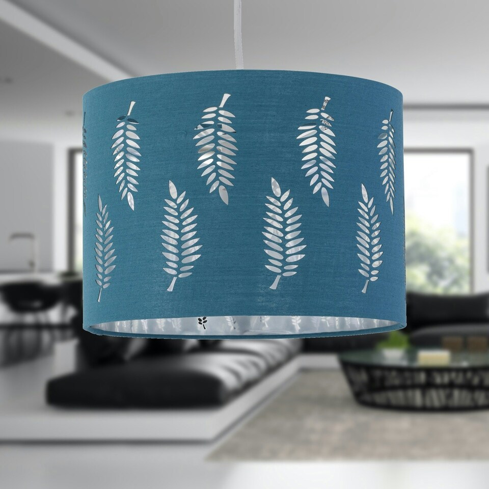 image 1 of First Choice Lighting Fern Teal Cut Out 30cm Pendant Lightshade Green | Silver