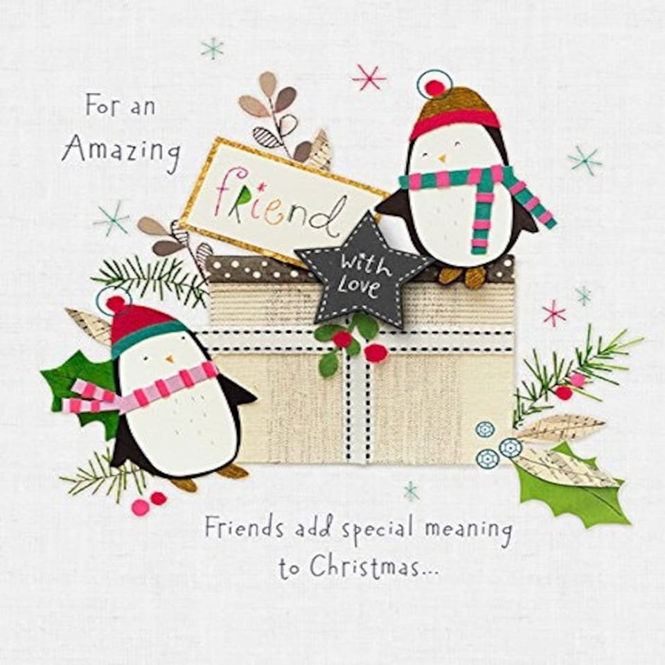 image 1 of Amazing Friend Cute Penguin Luxury Handmade Christmas Greeting Card