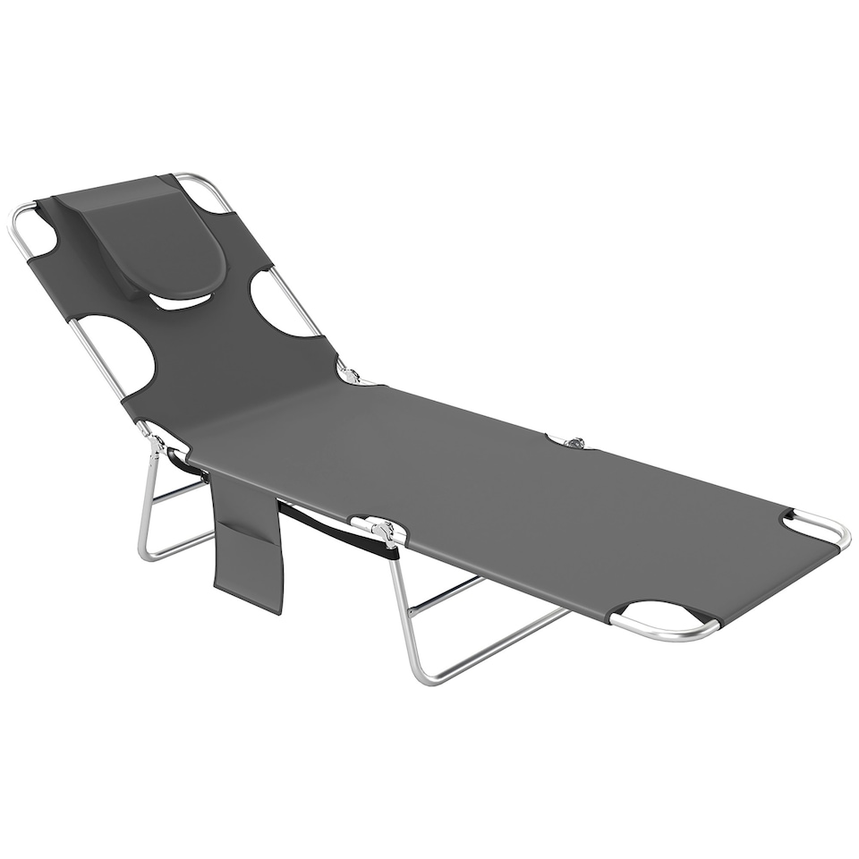image 1 of Outsunny Foldable Sun Lounger 5 Level Adjustable Reclining Chair Dark Grey