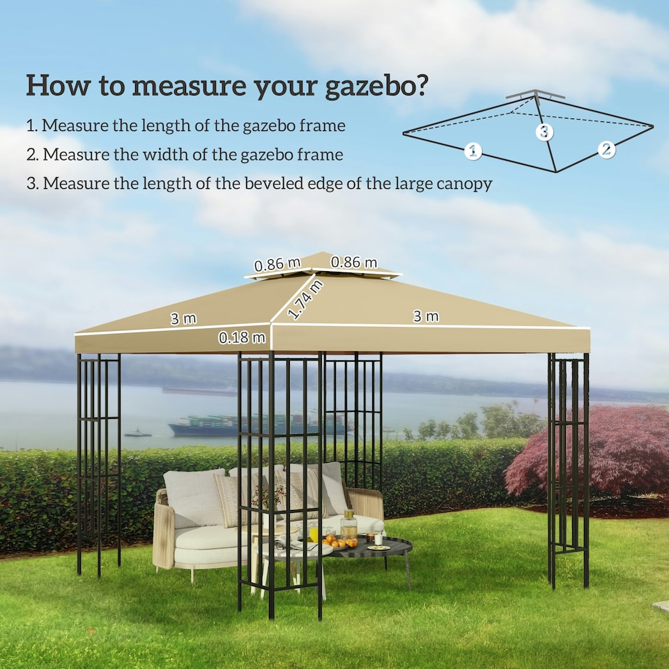 image 1 of Outsunny 3m 2 Tier Garden Gazebo Top Cover Replacement Canopy Roof