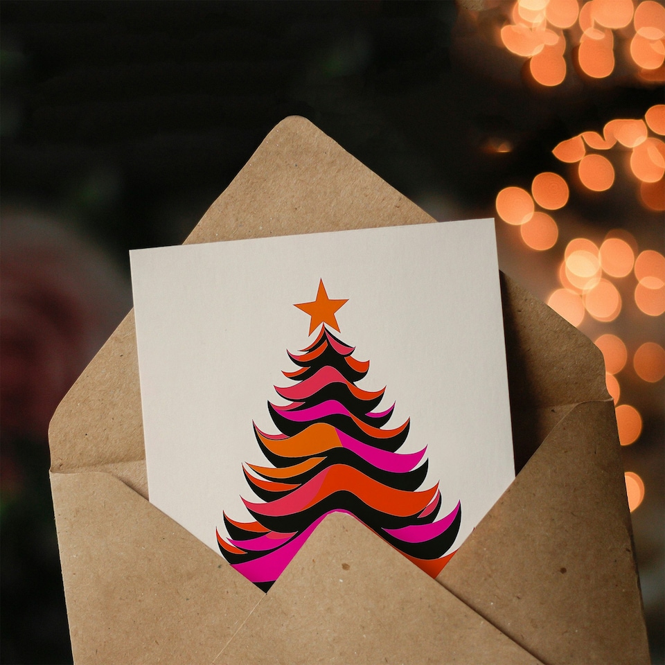image 1 of Vibrant Tree Orange Pink Fuchsia Fun Xmas For Mum Christmas Card