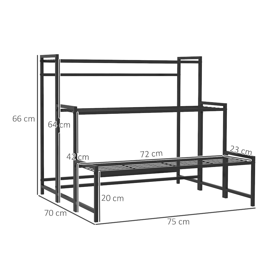 image 1 of Outsunny 3-Tier Metal Plant Stand, Modern Ladder Shelf for Garden, Black