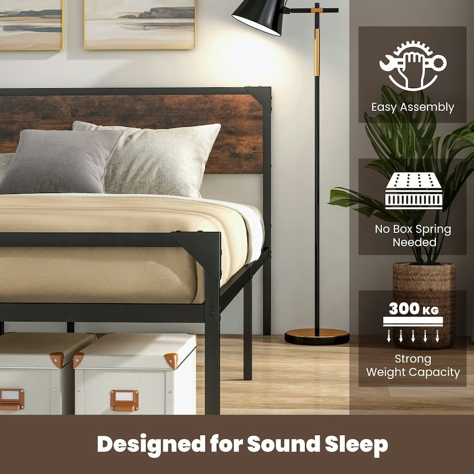 image 1 of COSTWAY Double Bed Frame Platform Bed with Headboard