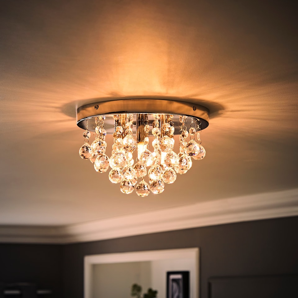 image 1 of ValueLights Mitre Chrome Droplet Flush Ceiling Fitting Clear Droplets | Chrome