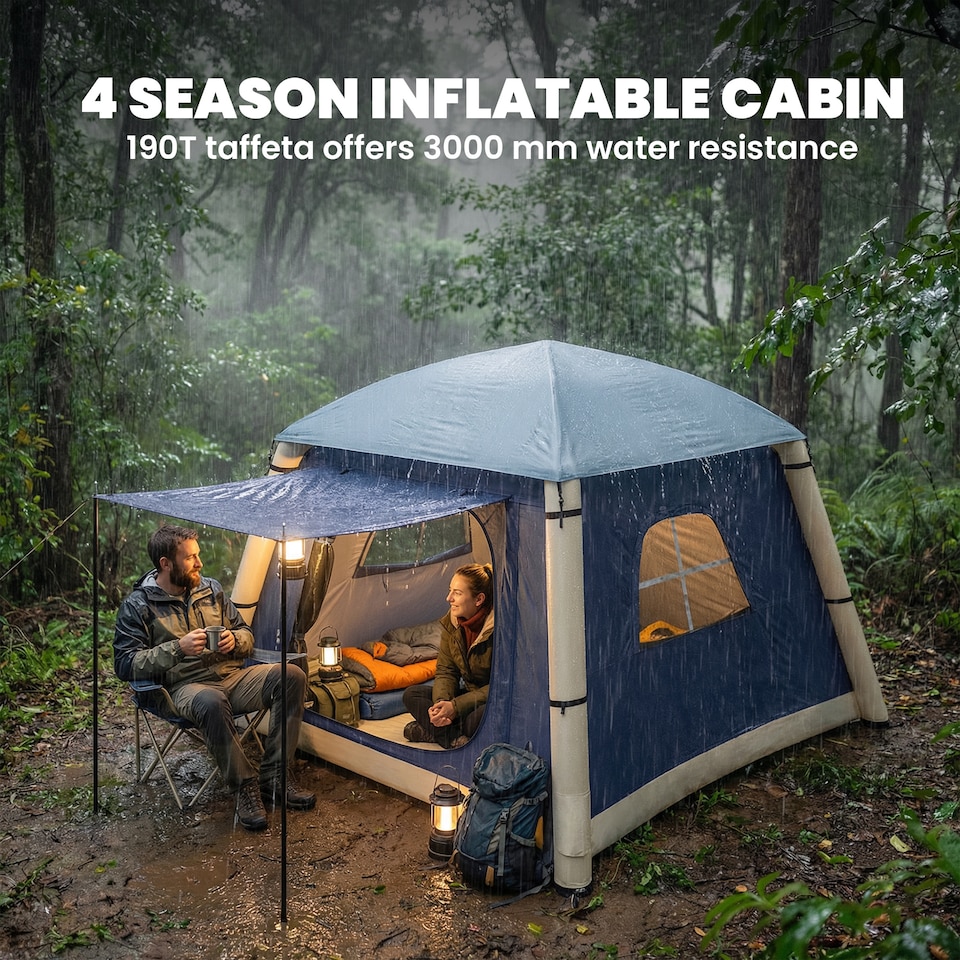 image 1 of Outsunny Inflatable Camping Tent, 2 Man Tent, Dark Blue | Blue | Dark blue | 210 x 210 x 160 cm