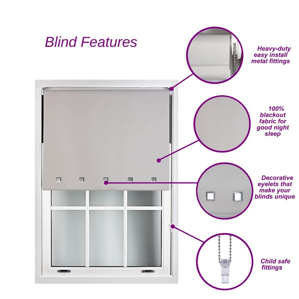 image 1 of FURNISHED Blackout Roller Blind with Square Eyelets and Metal Fittings Easy Fit Window Shade | Brown | Brown | (W) 225cm x (L) 210cm