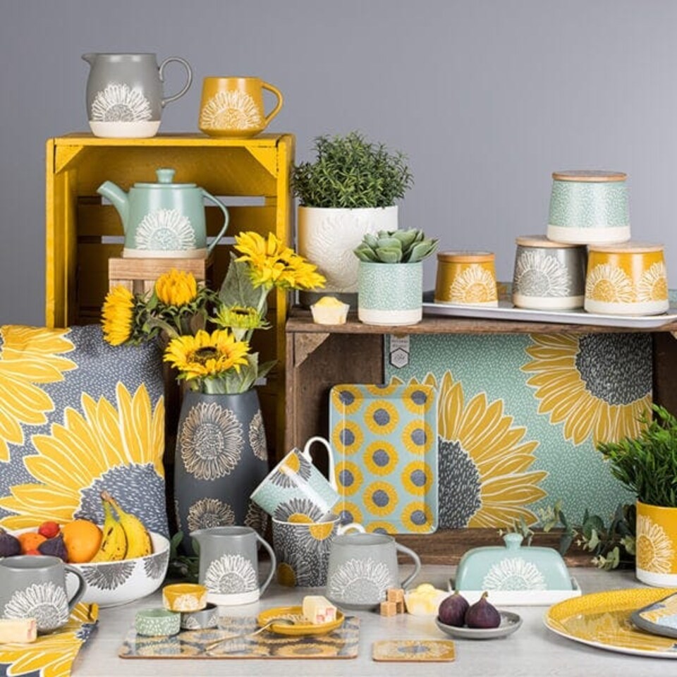 image 1 of English Tableware Company Artisan Flower Floral Mug-Blue with Yellow Flower
