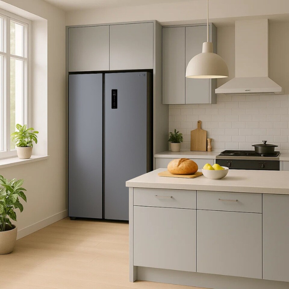 image 1 of HYE 505 Litre Frost Free American Fridge Freezer, 92cm, Silver - RF01AM505S07