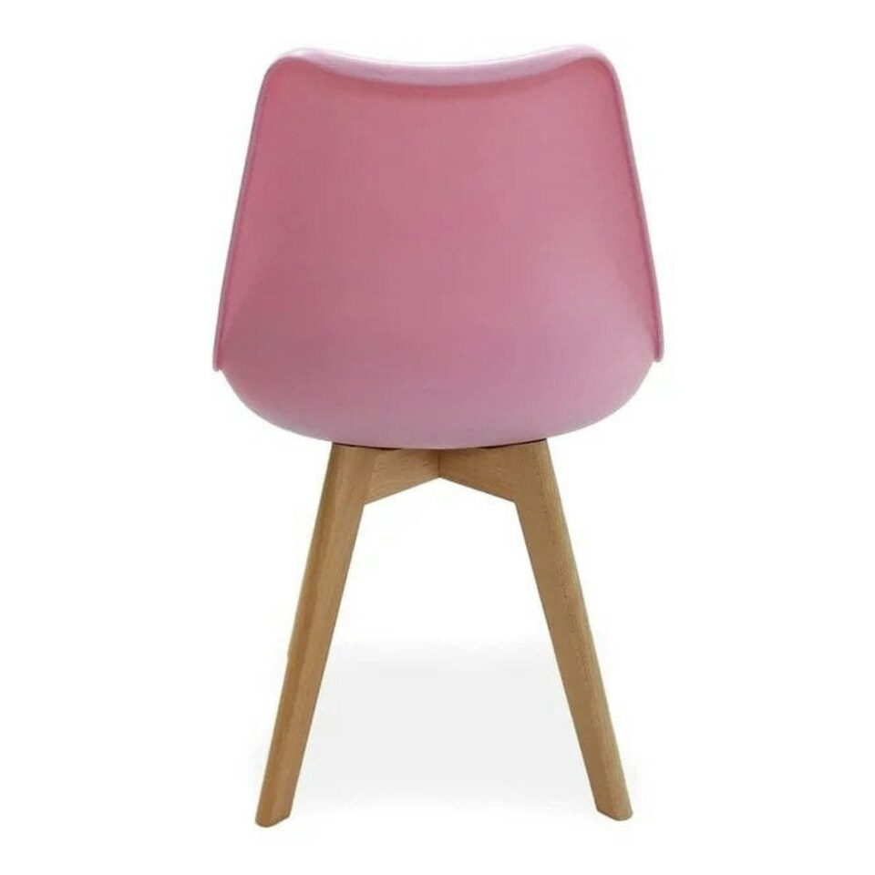 image 1 of Set of 2 Scandinavian Dining Chairs with Leather Cushions Solid Wood Legs Pink