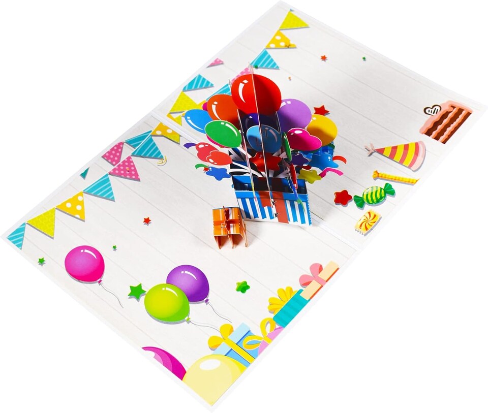 image 1 of Colorful Balloons Gift Box Design 3D Pop Up Birthday Card