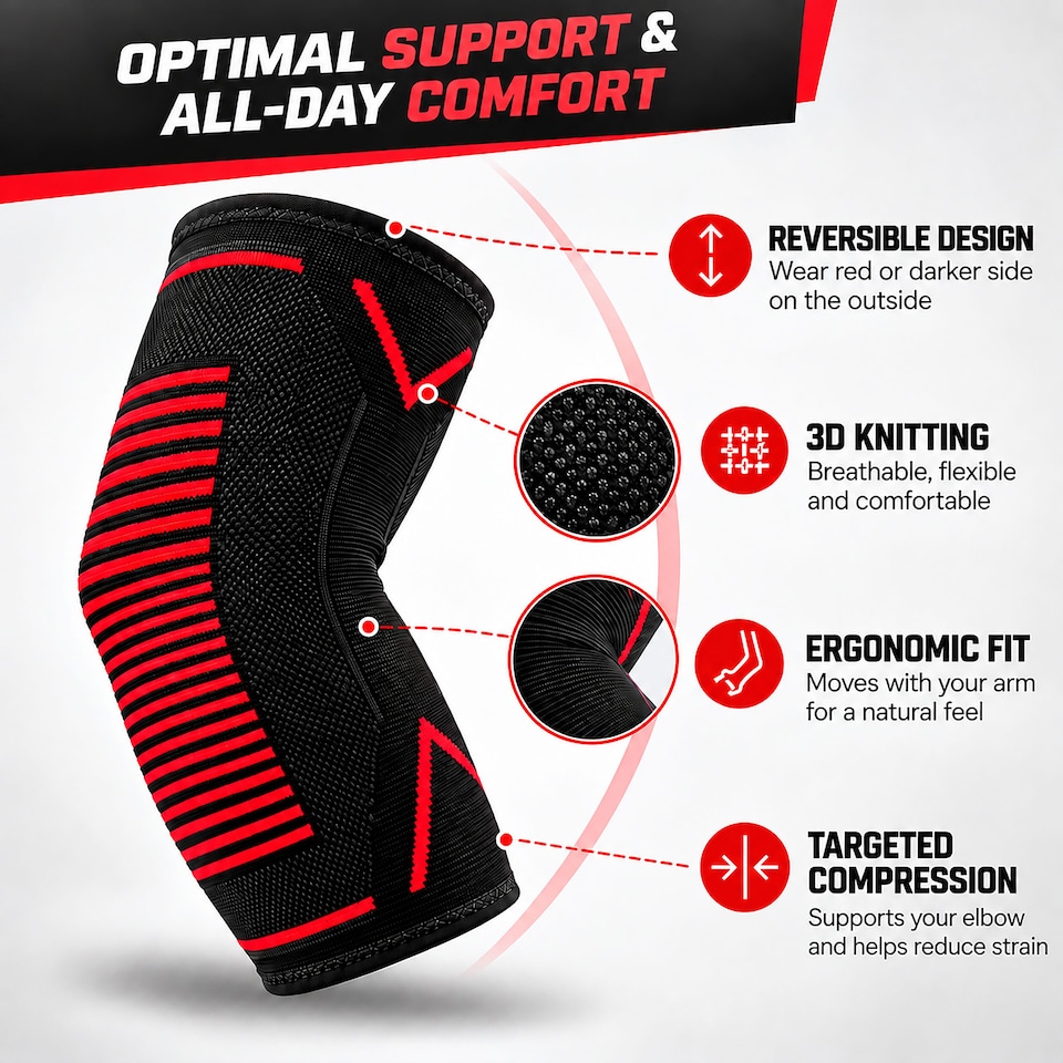 image 1 of aZengear Elbow Support Brace (Pair) for Men, Women, Golfers Elbow Compression Sleeves - Tendonitis, Arthritis, Weightlifting (M)