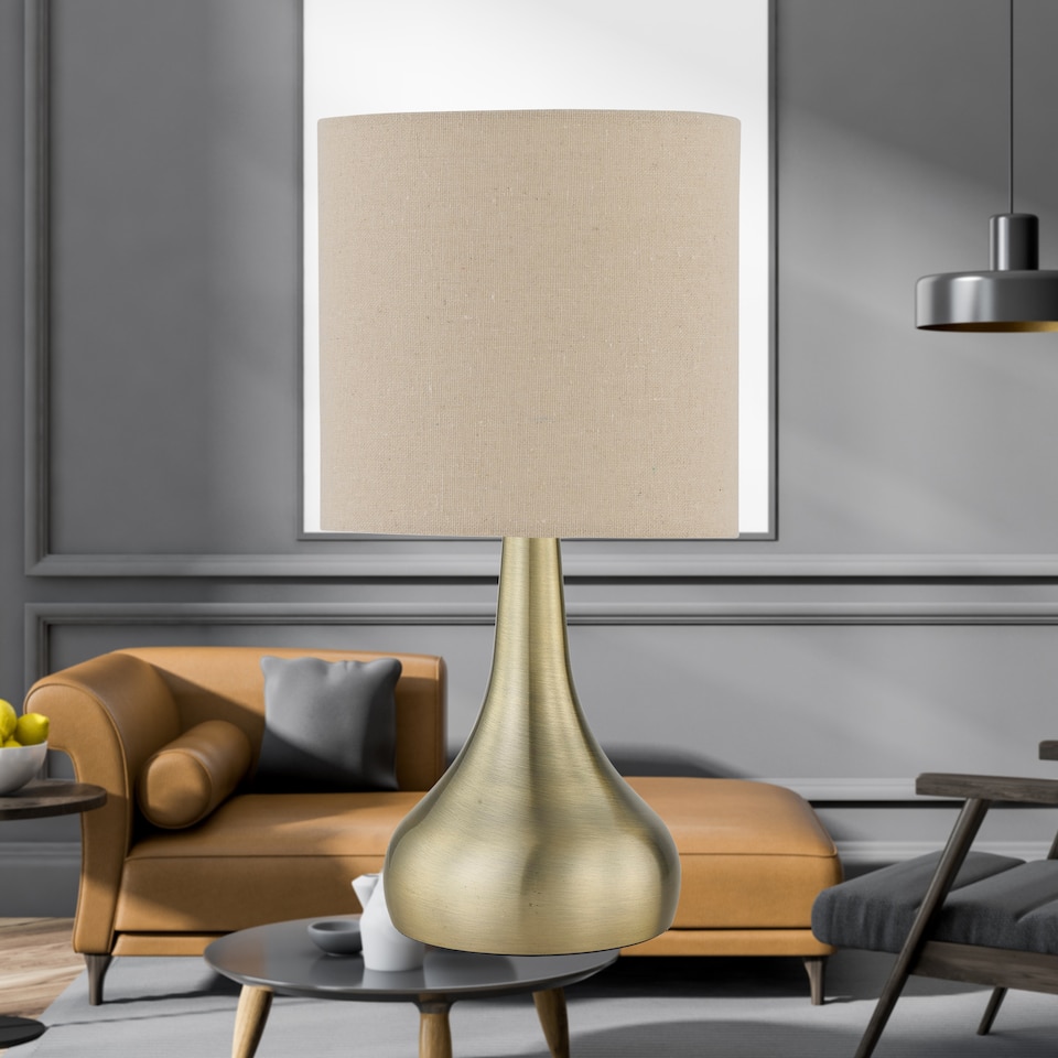 image 1 of Set of 2 Romana - Antique Brass Touch Table Lamp with Linen Shades